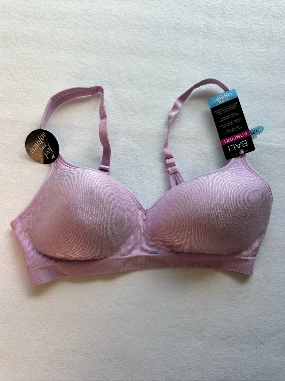 Bali Comfort Revolution Wireless Bra 36C Lavender Purple Wirefree T-Shirt NWT